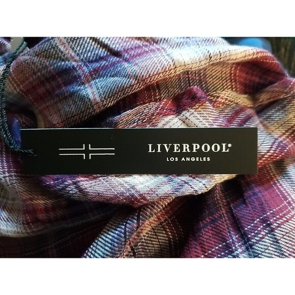 Liverpool Shirt Blouse Womens Medium Purple Plaid Button Up Long Sleeves      T3 - Picture 9 of 11